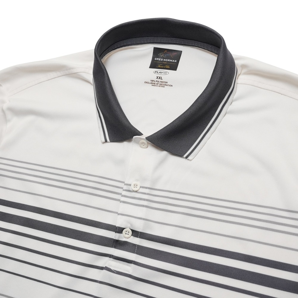 Greg Norman Polo Shirt Mens XXL White Striped‎ Play Dry Golf Performance